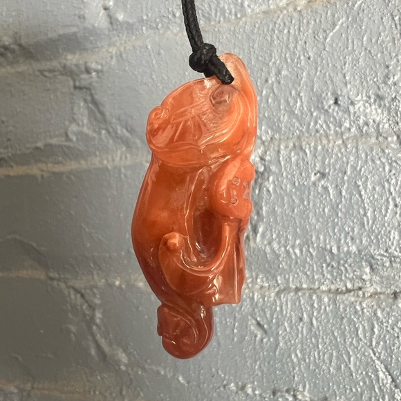 Crystal Quartz Pendant Necklace Hand Carved Chinese Lucky Symbol Vintage Jewelry - Picture 6 of 8